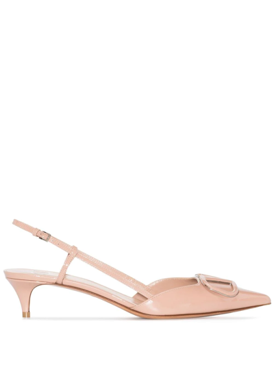Valentino Garavani Vlogo Signature Patent Leather Slingback Pump 40mm Woman Rose Cannelle 42 In Beige