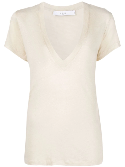 Iro V-neck Short-sleeved Linen T-shirt In Neutrals