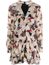 Iro Darsa Floral Tiered Mini Dress With Stand Collar In Neutrals