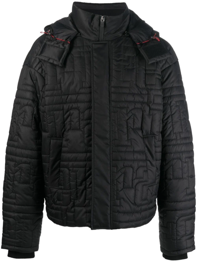 Ferrari Quilted-logo Puffer Jacket In Black