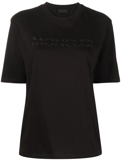 Moncler Mainline Embroidered Logo T-shirt In Black