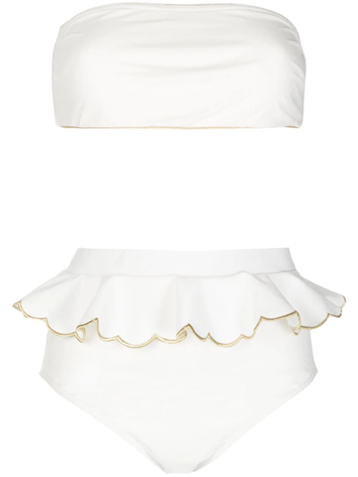 Zimmermann Ruffle-detailed Bandeau Bikini In White