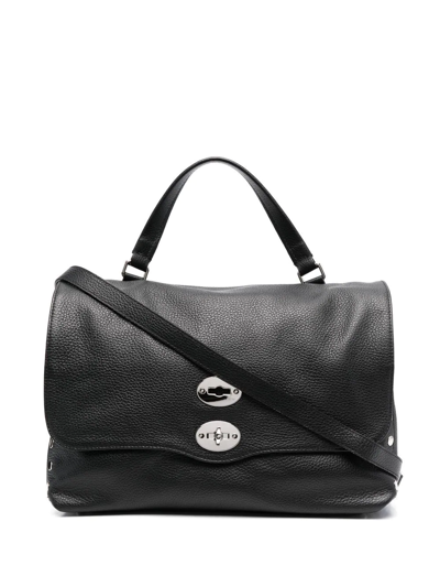 Zanellato Medium Postina Hammered Leather Top Handle Bag In Black