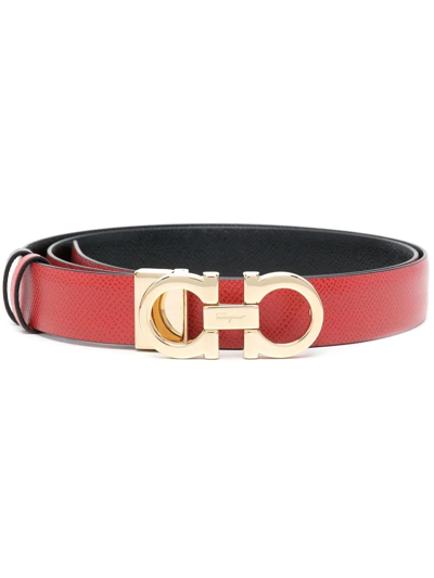 Ferragamo Gancini-buckle Calf Leather Belt In Red