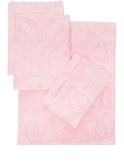 Dolce & Gabbana Logo-jacquard Towel Set In Rosa