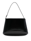 Low Classic Curved Glossy Leather Tote With Single Handle In Black