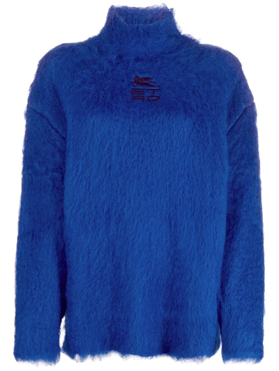 Etro Button-detailed Knitted Turtleneck Sweater In Blue