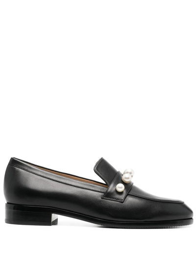 Stuart Weitzman Pearl-embellished Detail Loafers In Black