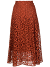 Vince Lace-overlay Panelled Cotton Midi Skirt In Rot