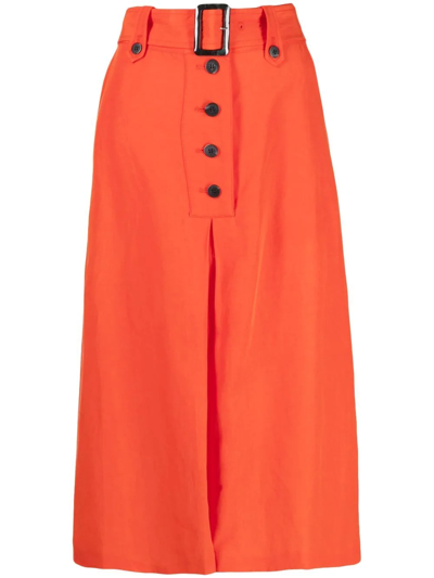 Paul Smith Pleated A-line Midi Skirt In Orange