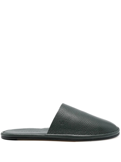 Victoria Beckham Embossed-logo Leather Slippers In Grün