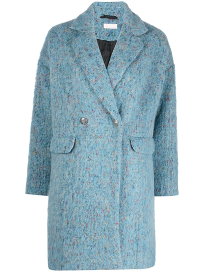 Liu •jo Double-breasted Knitted Coat In Sky Blue
