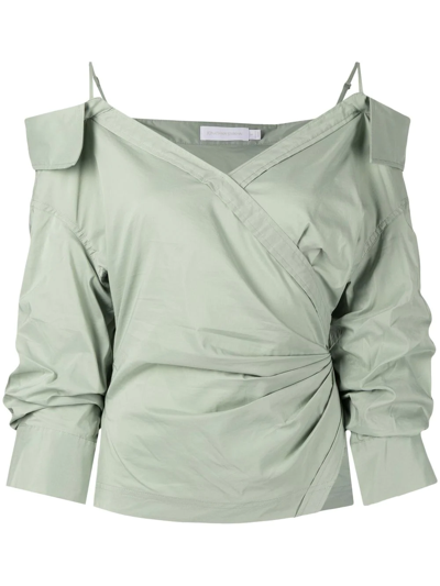 Jonathan Simkhai Elizabeth Off-the-shoulder Poplin Shirt In Basil