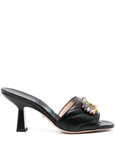 Gucci 85mm Crystal-embellished Quilted Mules In Schwarz