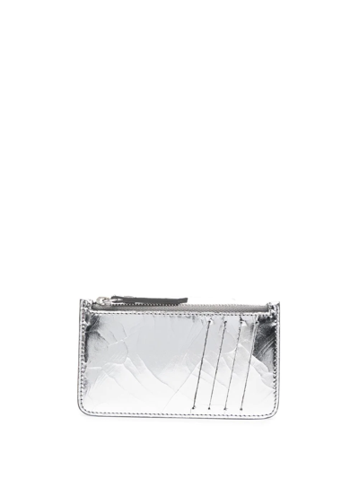 Maison Margiela Four-stitch Leather Wallet In Silver
