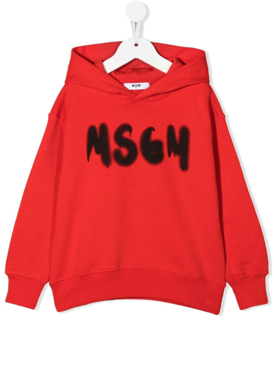 Msgm Teen Logo-print Cotton Hoodie In Red