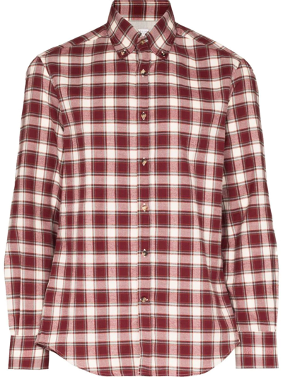 Brunello Cucinelli Red Check Print Cotton Shirt