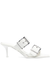 Alexander Mcqueen Boxcar Calfskin Dual-buckle Sandals In Weiss