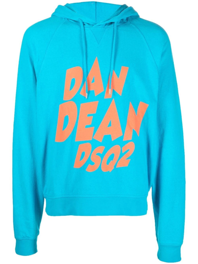 Dsquared2 Logo Drawstring Hoodie In Blau