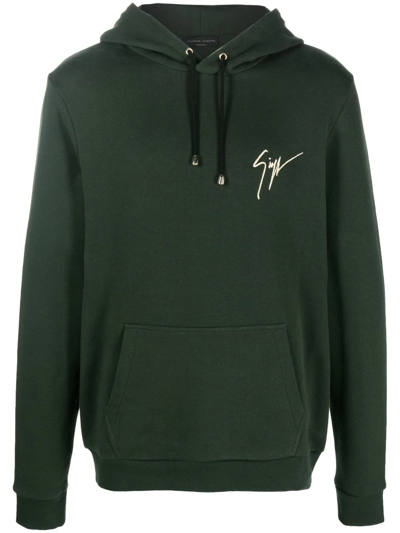 Giuseppe Zanotti Logo-embroidered Drawstring Hoodie In Green