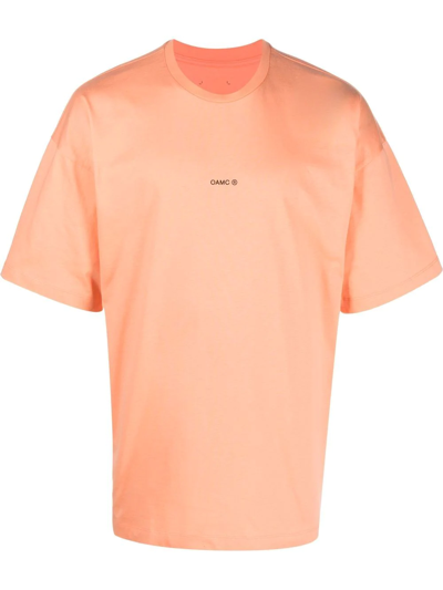 Oamc Graphic-patch Cotton T-shirt In Orange