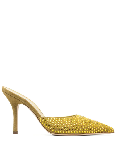 Paris Texas Yellow Hollywood 95 Crystal Suede Mules