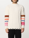Barrow Sweater Unisex Off-white Cable Knit Sweater With Smile In Yellow Cream