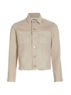 L'agence Janelle Cropped Frayed Stretch-denim Jacket In Biscuit