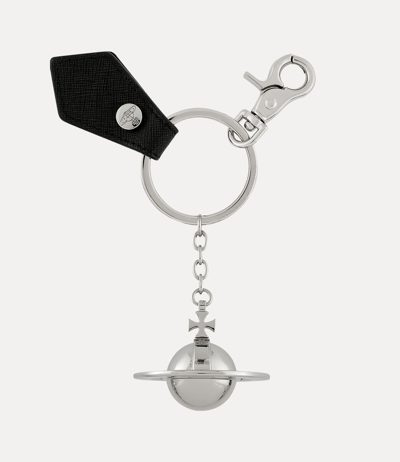Vivienne Westwood Saffiano 3d Orb Silver Keyring In Black