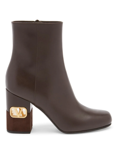 Valentino Garavani Vlogo Block-heel Booties In Hot Brown | ModeSens