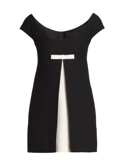 Valentino Bow-embellished Wool And Silk-blend Cady Mini Dress In Black White