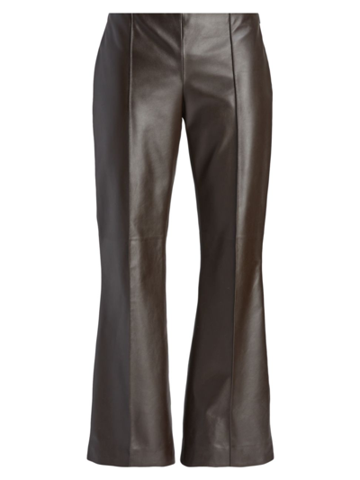The Row Beck Leather Crop Flare Trousers In Brown