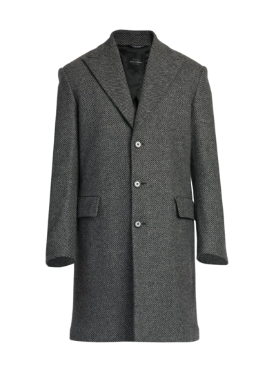 Dolce & Gabbana Wool Herringbone Overcoat In Grey