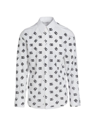 Dolce & Gabbana Logo Print Long-sleeve Shirt In White