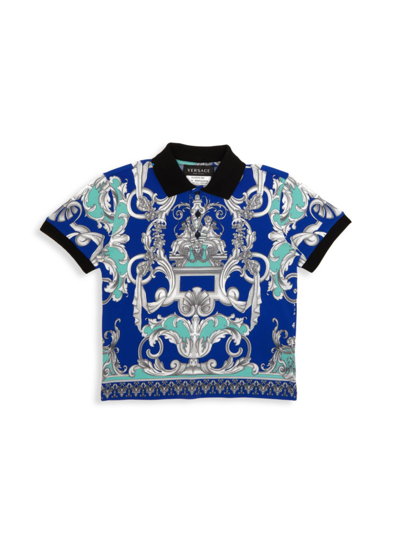 Versace Kids' Little Boy's & Boy's Piquet Baroque Polo Shirt In Blue