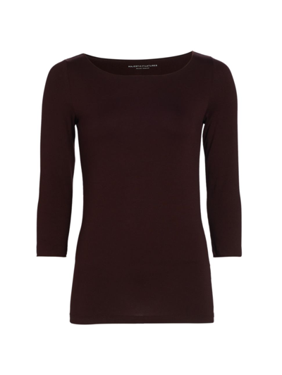 Majestic Merrow Soft Touch Boatneck Top In Aubergine