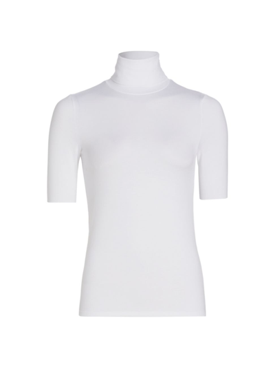 Majestic Soft Touch Elbow-sleeve Turtleneck Jumper In White