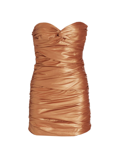 Zeynep Arcay Strapless Ruched Metallic Leather Mini Dress In Copper