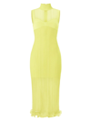 Herve Leger Sheer Layered Ruffle Midi Dress In Chartreuse