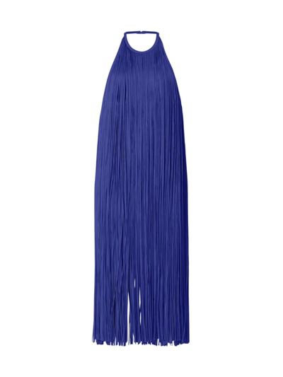 Herve Leger Fringed Halter Midi Dress In Iris