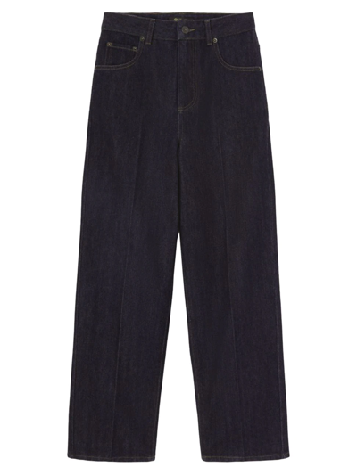 Loro Piana Women's Madley Pleated Denim & Cashmere Pants In Dark Blue Wash