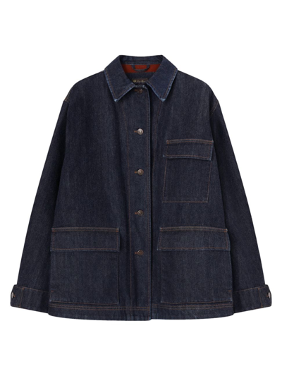 Loro Piana Giacca Cyrius Oversize Denim Coat In W0qf Dark Blue Wa