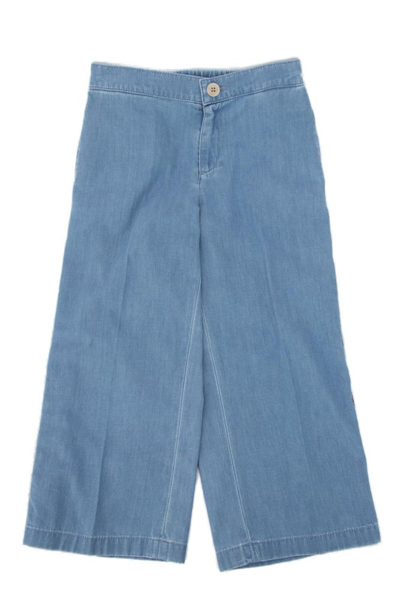 Gucci Kids' Light Wash Wide Leg Jeans With Web Trim In Blue