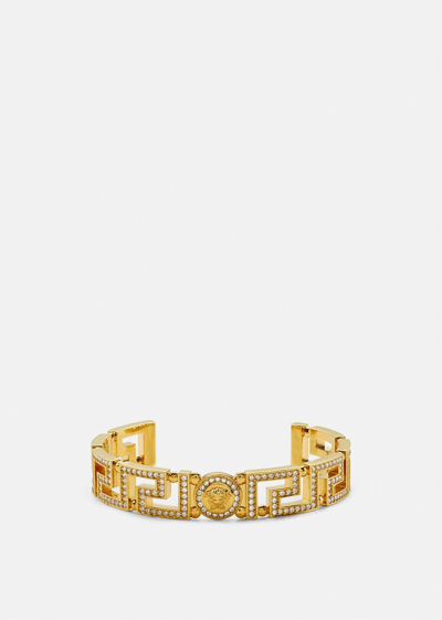 Versace Greca Crystal-embellished Cuff Bracelet In Gold