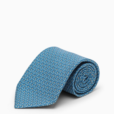 Ferragamo Tie With Light Blue Talismano Print