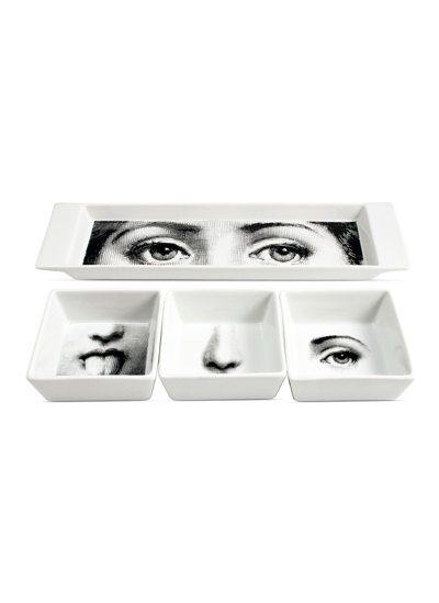 Fornasetti I Sensi Appetizer Tray Set In Blackwhite