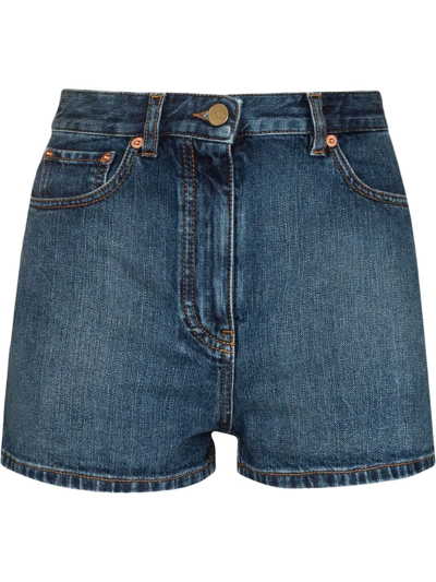 Valentino High-waisted Denim Shorts In Blue