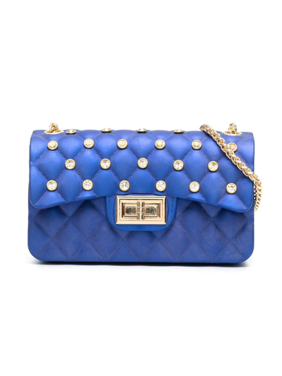 Monnalisa Kids' Crystal-embellished Quilted Shoulder Bag In Blue