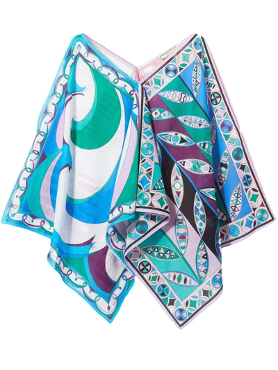 Pucci Girandole Draped Asymmetric Blouse In Blue