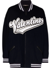 Valentino Embroidered Logo-patch Bomber Jacket In Blue